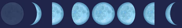 Fases lunares - carta con las fases contrarias de la luna observadas desde el hemisferio norte del planeta tierra . — Vector de stock