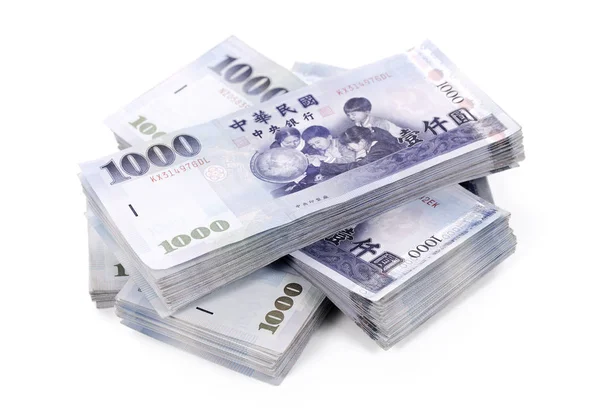 Quatro pilhas de novas notas bancárias de dólar de Taiwan — Fotografia de Stock