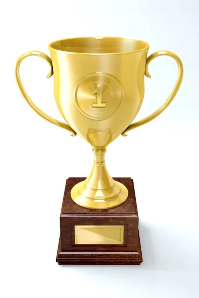 Kazanan kupa izole edildi. Beyaz arka planda altın kupa. 3B illüstrasyon