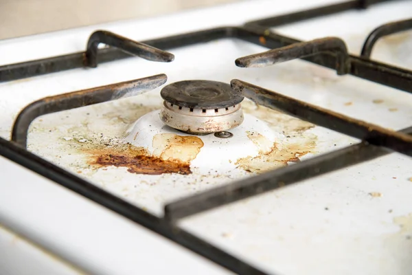 Vuile Gasfornuis Branders Keuken Kamer Voor Het Reinigen — Stockfoto