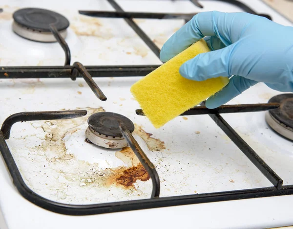 Dirty Gas Stove Burners Kitchen Room Cleaning — Stock Photo, Image