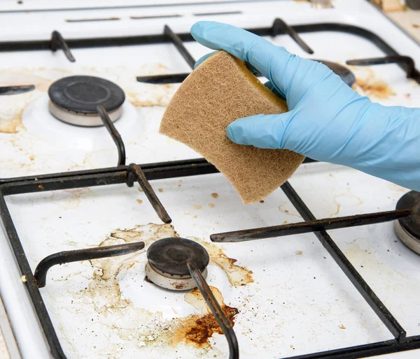 Quemadores Cocina Gas Sucio Sala Cocina Durante Limpieza —  Fotos de Stock