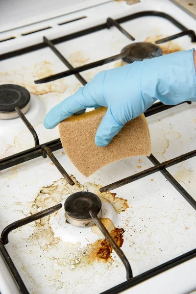 Quemadores Cocina Gas Sucio Sala Cocina Durante Limpieza —  Fotos de Stock