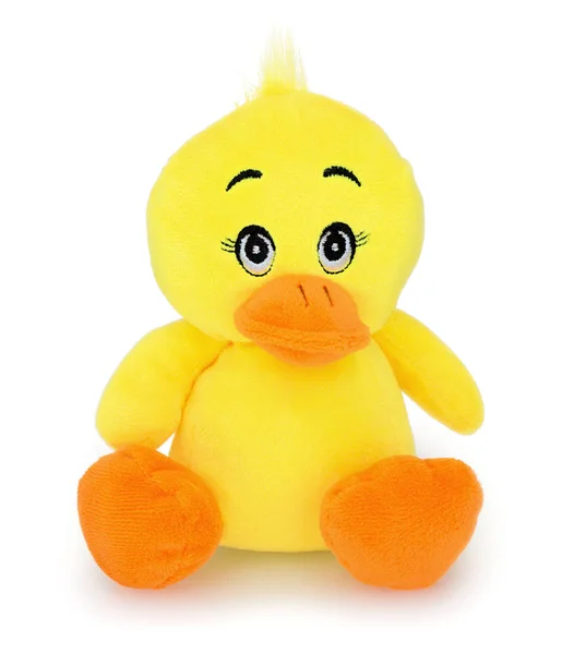 Anka Plushie Docka Isolerad Vit Bakgrund Med Skugga Reflektion Duckling — Stockfoto