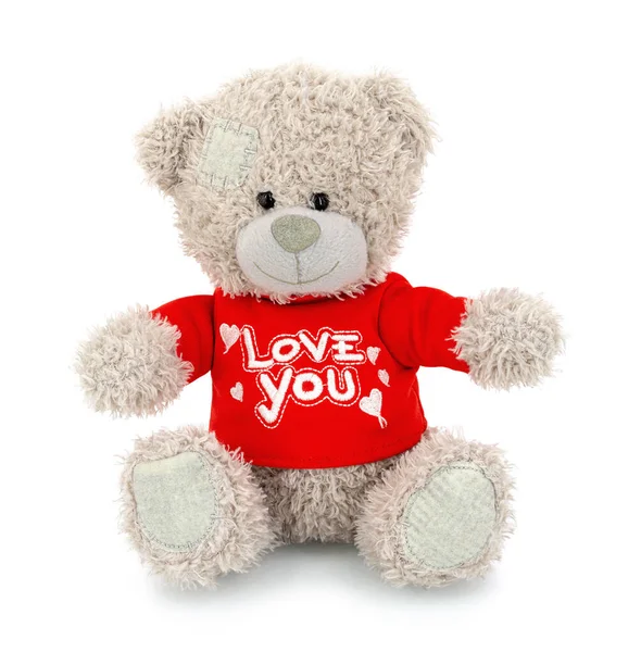 Boneca Urso Bonito Com Vermelho Amor Você Camisa Isolada Fundo — Fotografia de Stock