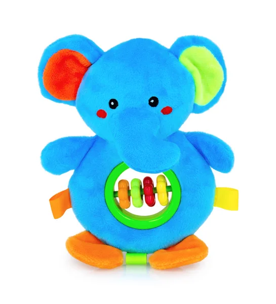 Cute Elephant Rattle Doll Plastic Rings Isolated White Background Shadow — Stockfoto