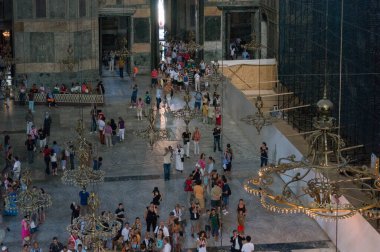 View from above on tourists in Hagia Sophia museum