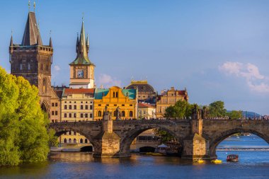 Prague historic cityscape with Charles bridge and medieval archi