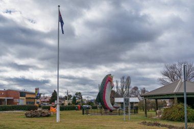 The Big Trout sculpture by Andy Lomnici in public park in Adanim