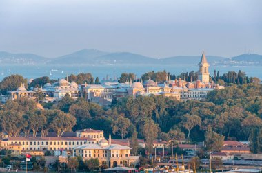 Istanbul cityscape with Bosporus, historic landmarks and mountains