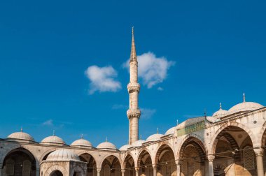 Minaret tower and architectural details of Blue Mosque in Istanb