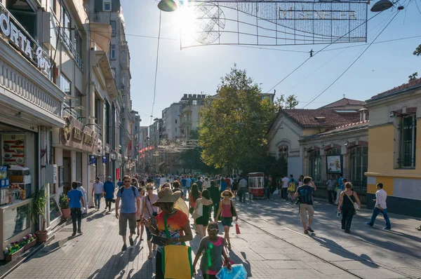 Crowd of people on famous Istiklal street in Beyoglu suburb of I