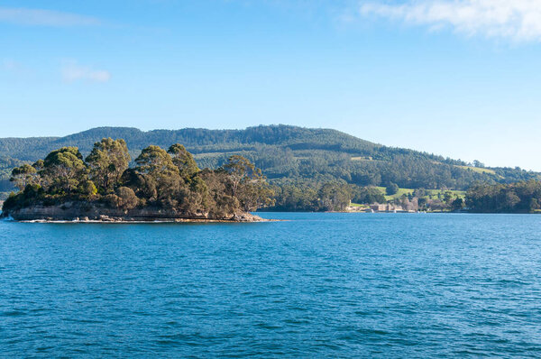 Ausralian historic landscape with Island of the Dead in Port Arthur, Tasmania 