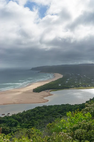 Nature landscape with ocean, beach, forest and river estuary — Stock Photo, Image