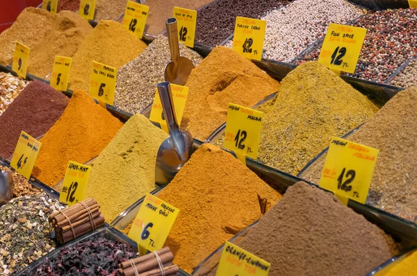 Spices for sale in a shop. Oriental food spices in heaps — 스톡 사진