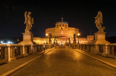 Castel Sant Angelo and bridge with statues at night