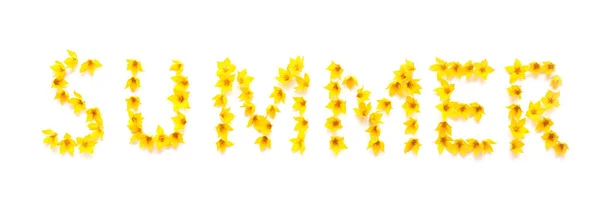 Wort Sommer mit gelben Blumen geschrieben — Stockfoto