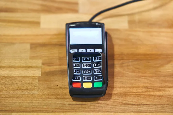 bank terminal for payment in a cafe