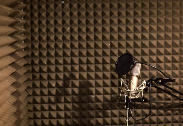 Micrófono de estudio profesional para grabación de voz. Estudio de grabación de sonido. Habitación insonorizada — Foto de Stock
