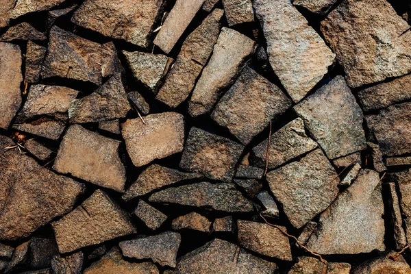 Pedra Castanha Natural Diferentes Tamanhos Colocada Aleatoriamente Textura Parede Pedra — Fotografia de Stock