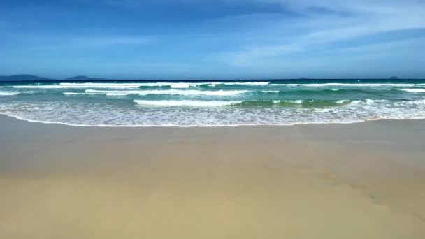 熱帯の島のビーチ、海の隣の砂浜、青いターコイズブルーの海 — ストック動画