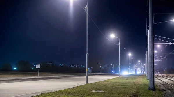Schöne Straße Straße Allee Der Nacht Der Stadt Mit Beleuchtung — Stockfoto