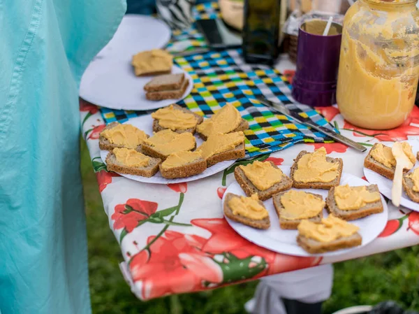 Ein Küchenevent Mit Essen Und Erfrischungen Der Frischen Luft Leckerem — Stockfoto