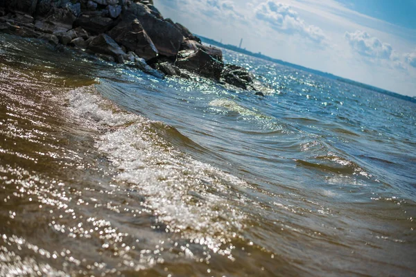 Beautiful Wave Rolling Sandy Shore River Sea Ocean Summer Afternoon — Stock Photo, Image