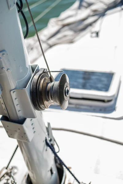 Una Hermosa Vista Las Cuerdas Equipo Del Barco Aparejo Yate —  Fotos de Stock