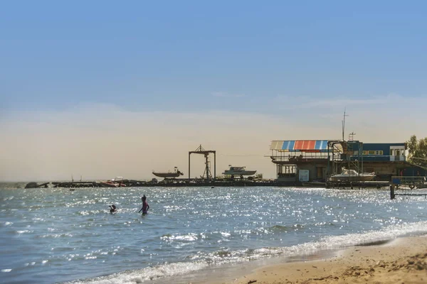 Beautiful View Landscape Pier Rescue Station Seashore Ocean Summer Afternoon — Stock Photo, Image