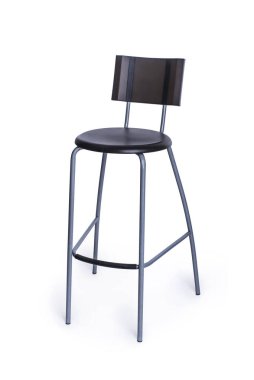 Güzel metal ve plastik klasik bar taburesi, minimalist ve geometrik tarzda beyaz izole bir arka planda koltuk.
