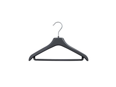 Güzel siyah plastik elbise askısı ve askısı beyaz yalıtımlı arka planda..