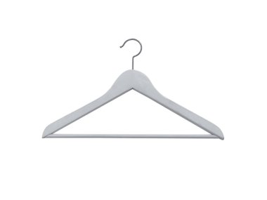 Güzel beyaz ahşap elbise askısı ve askısı beyaz yalıtımlı arka planda..