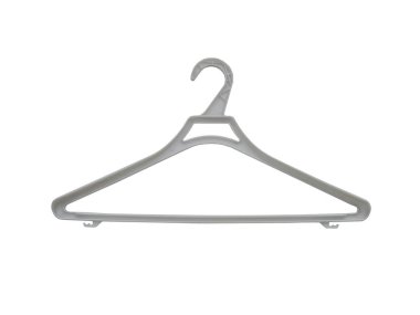 Beyaz yalıtımlı arka planda güzel bir plastik elbise askısı ve askısı..