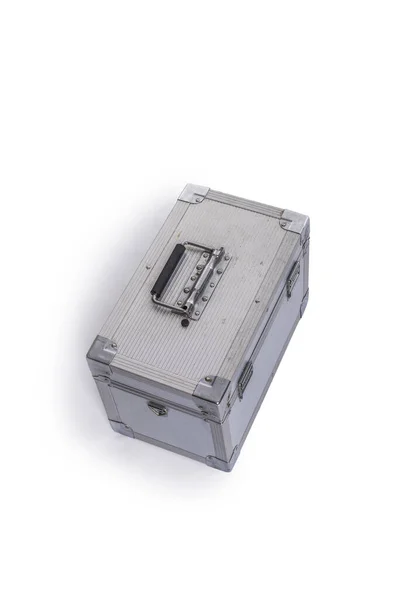 Металлический Ящик Инструментов Визажиста Белом Изолированном Фоне — стоковое фото