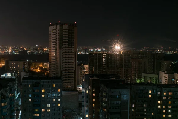 Novosibirsk Russia December 2019 夜景秀丽 大都市和都城尽收眼底 灯火通明 天空漆黑 灯火通明 — 图库照片