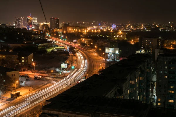 Nowosybirsk Rosja Grudnia 2019 Ładny Widok Panorama Nocnego Dużego Miasta — Zdjęcie stockowe