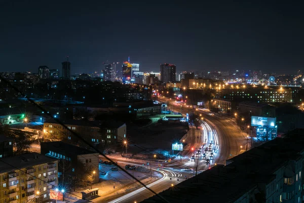 Novosibirsk Rusko Prosince2019 Pěkný Výhled Panorama Noční Velké Město Hlavní — Stock fotografie