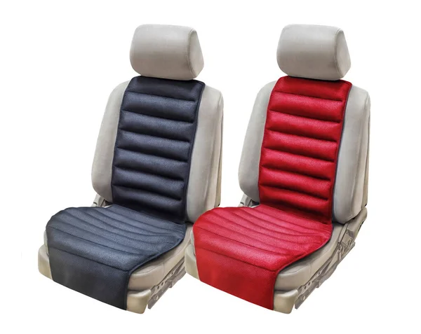 Beautiful Bright Two Red Black Car Seat White Insulating Background — Stock Photo, Image