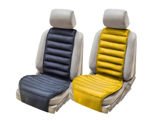 Beautiful Bright Two Yellow Black Car Seat White Insulating Background — Stock Photo, Image