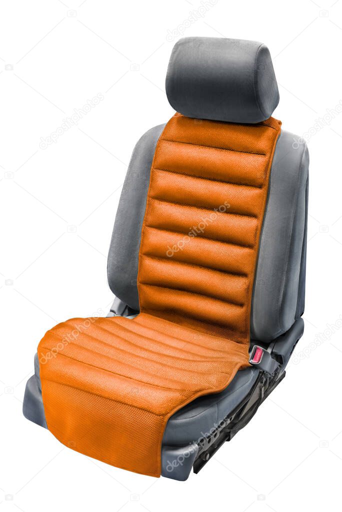Beautiful and bright one orange car seat on a white isolation background