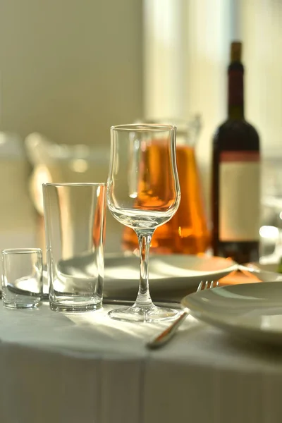Beautiful Expensive Fashionable Table Setting White Light Festive Table Food — Stock Photo, Image