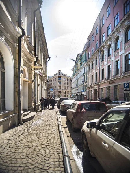 Moskova Rusya Mart 2018 Moskova Daki Küçük Güzel Caddelerin Manzarası — Stok fotoğraf