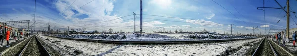 Schöne Aussicht Auf Bahngleise Eisenbahn Unterführung Vorfeld Nachmittag — Stockfoto