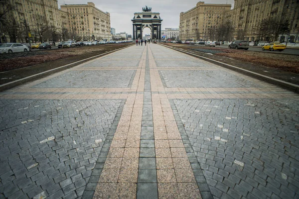 Beautiful Wide Panorama Prospective Triumphal Arch Moscow — Stock Photo, Image