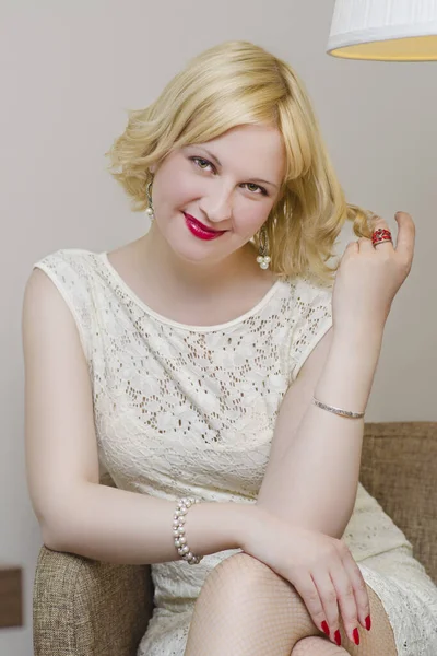 Conceptual Portrait Young Seductive Emotional Beautiful Blonde Girl Woman White — Stock Photo, Image
