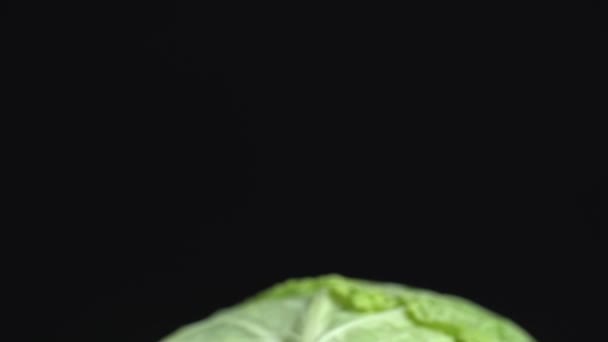 Біло Зелена Поверхня Капусти Очищає Візерунок Шкіри Макрос Чорному Фоні — стокове відео