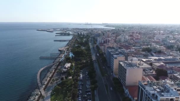 Passeio Marítimo Moderno Dia Limassol Chipre Imagens Aéreas — Vídeo de Stock