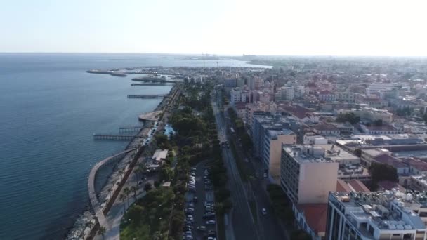 Promenade Modern Seafront Day Limassol Cyprus Aerial Footage — Stock Video