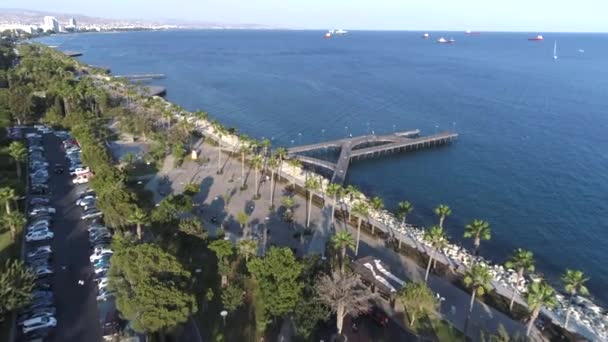 Promenade Modern Seafront Day Limassol Cyprus Aerial Footage — Stock Video